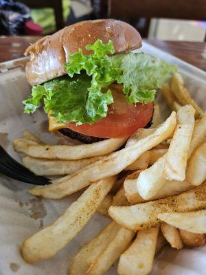 Burger bacon and fries.