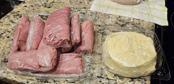 2lbs Corned Beef and 1lb Provolone Cheese.