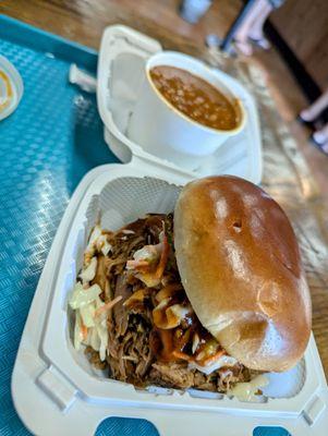 Pulled pork with baked beans. Very good.