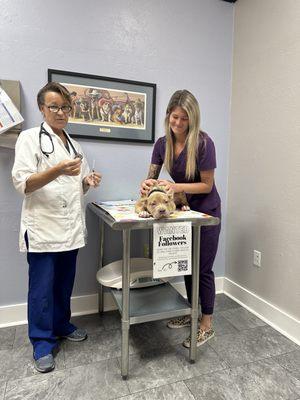 Dr Wilson explaining Queen' s shots all went well of course