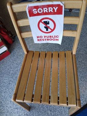 No public restrooms but at least you can sit and wait for someone to finish.