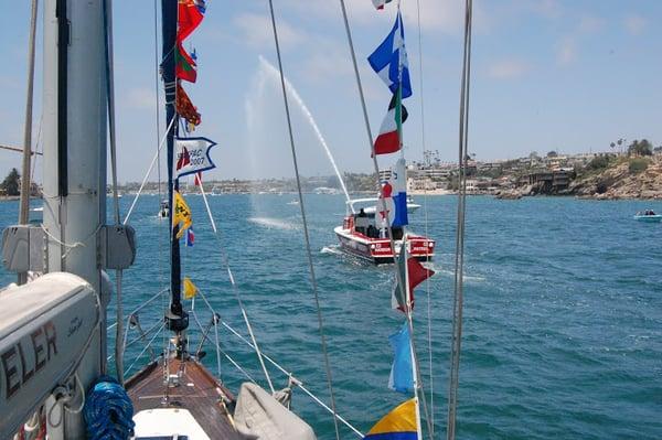 "Traveler" returns to Newport Harbor, completing a three-year circumnavigation (July 2010.)