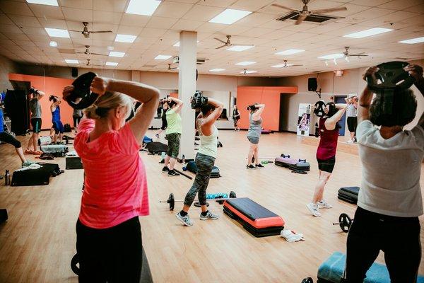 Les Mills classes are included at Rise Peachtree Corners, this is Bodypump.