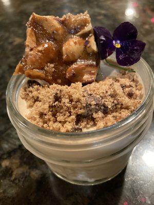 Espresso Pannacotta with homemade peanut brittle