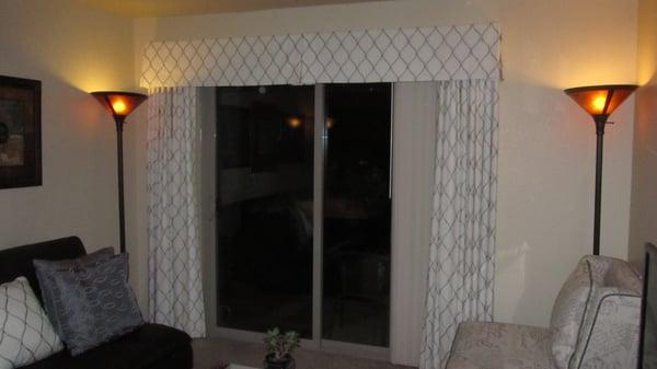 Curtains and valance in Stout embroidered fabric