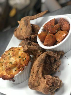 Southern Fried Chicken, Mac& Cheese, Yams
