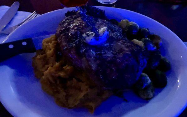 Ribeye, mashed sweet potatoes and Brussels ... excellent !! 11-9-24