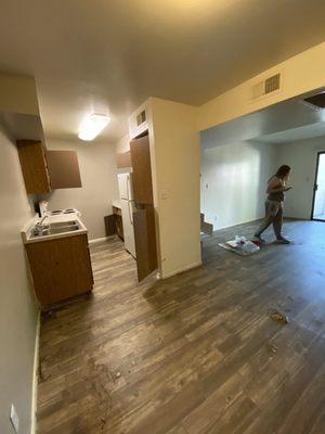 Kitchen cabinets that never close.
