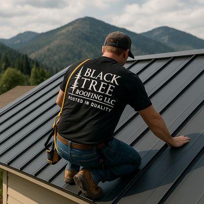 Standing seam metal roof freshly installed.