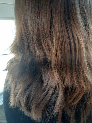 Here's a picture of what ann did too my hair beware of ANN I do not recommend anyone too let her touch your hair. Be careful out there folks