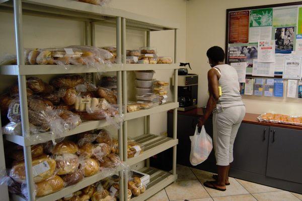 Free bread, pastries and coffee are available every morning in Social Services.