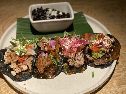 Mini Soft Taco Platter; carnitas, roasted chicken, al pastor, and steak