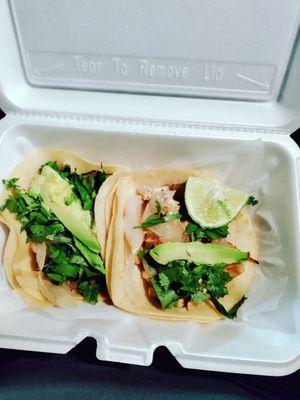 Asada and chicken fajita tacos.