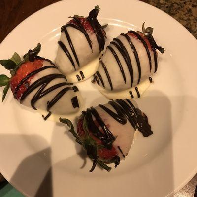 White chocolate covered strawberries. Big and sweet berries too.