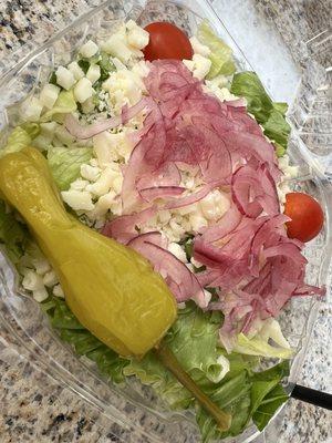 House salad. Creamy Italian on the side.