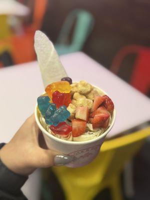 Cookies & Cream with cheesecake bites, strawberries & gummy bears