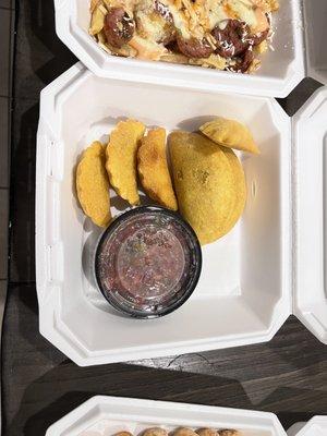 Colombian beef empanadas (with mashed potatoes) and chicken empanadas