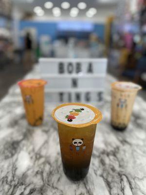 Thai tea, Almond Roca green tea, Tiger Milk tea.