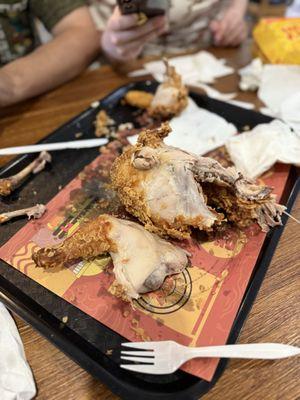 Devoured whole fried chicken