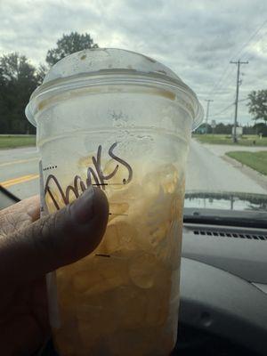 Grande cup full of ice when asked for light ice. If they take more ice out they just pour more milk in your drink not coffee: