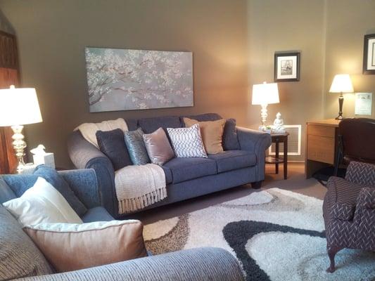 The office feels like a cozy living room.