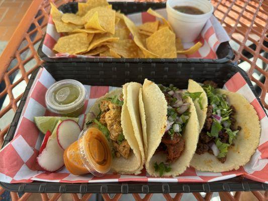 Tacos - chicken, pork, chorizo. Traditional authentic style.