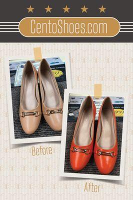 before and after shoe dyeing.