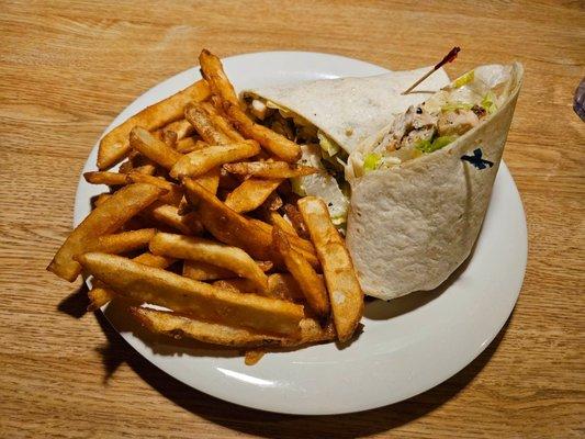 Chicken Caesar Salad wrap with fries