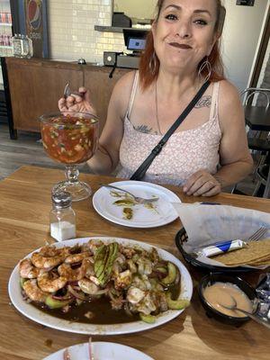 My beautiful wife enjoying a shrimp cocktail