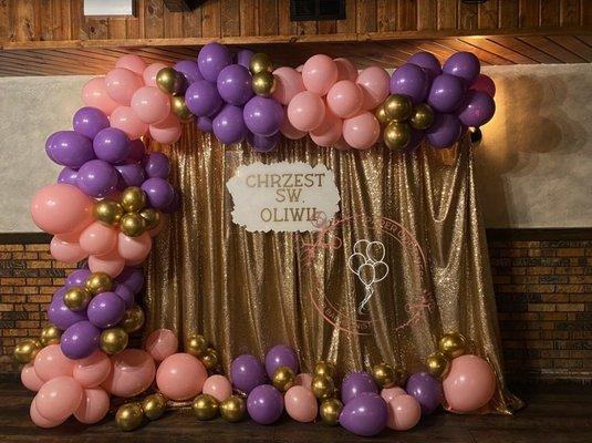 Sequin Material Backdrop with Sign and Balloons