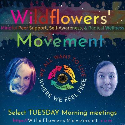 Wildflowers' Movement Current Social Media Image celebrating our philosophy, Support Group Leaders, meeting listings and website.