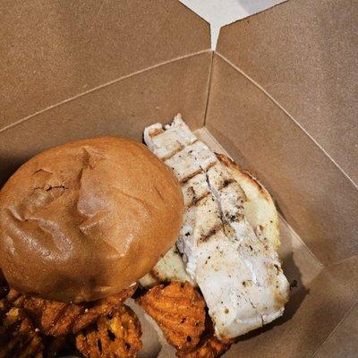 Grilled Mahi Mahi sandwich missing the sauces and seasonings