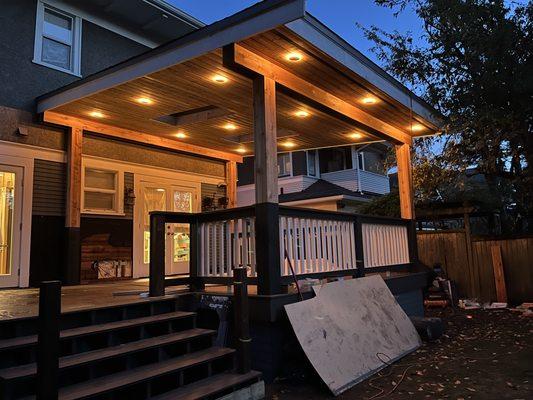 Installed 12 can lights on this new beautiful deck cover.