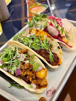 Street tacos, lamb, pork, rockfish.