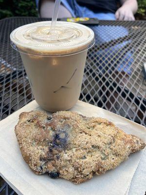 Lavender vanilla iced latte and vegan blueberry scone