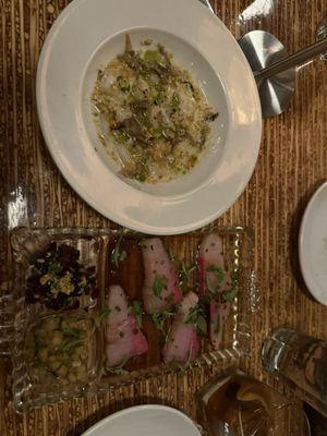 Scallop crudo and yellow fin crudo