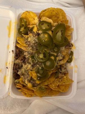 Three meat nachos
