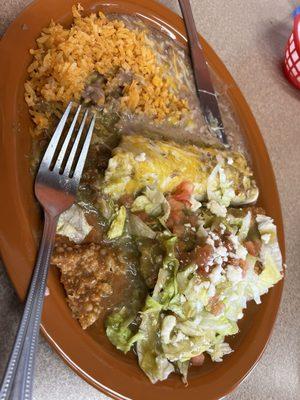 The medium combo with mini pork burrito and crispy Crispy relleno