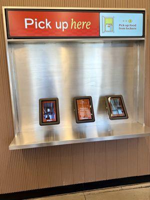 Order & Pick-Up Kiosk (place order, or scan/enter order code for p-u at food lockers on left)