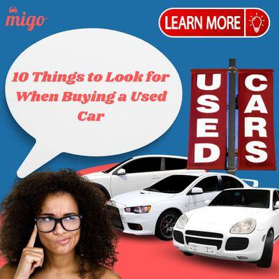 10 Things to look for when buying a used car. Learn more with Migo Pre Purchase Inspections :
https://www.migoinspections.com/blog/