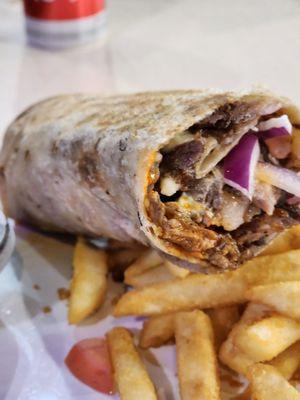 Lamb Shawarma Wrap with Fries.
