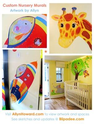 Custom Murals promotional w-Rocket Mouse, painted in doorway- If I Were A Toy store Brooklyn, giraffe & nursery jungle theme pai