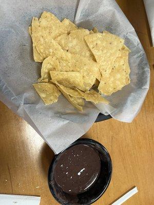 Complementary chips and refried beans