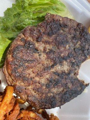 Hamburger patty is very dry.