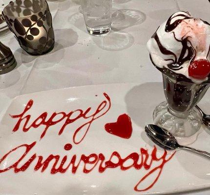 They surprised us with this delicious Hot Fudge Sundae!