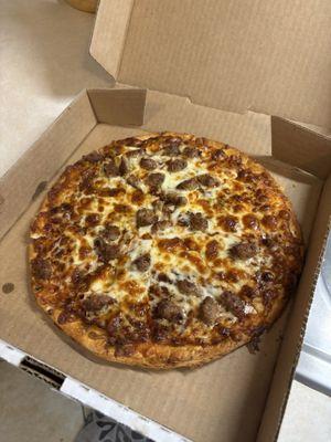 Small barbecue with sausage pizza $7.99. Not bad.