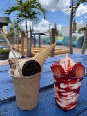 Espresso ice cream with Oreo bits and a strawberry frozen custard cup. Delicious!
