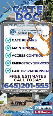 The Gate Doc caters to all your Gate Automation and Access control needs. Residential & Commercial services.