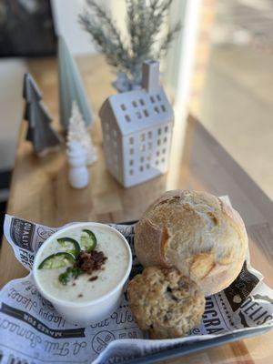 One of our most popular soups is our Jalapeno Popper Soup. This does contain dairy, but is gluten free (not the bread or cookie though).