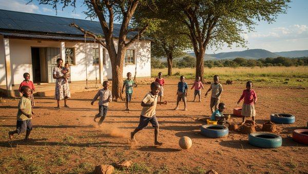 Children are playing in the orphanage of the South Africa